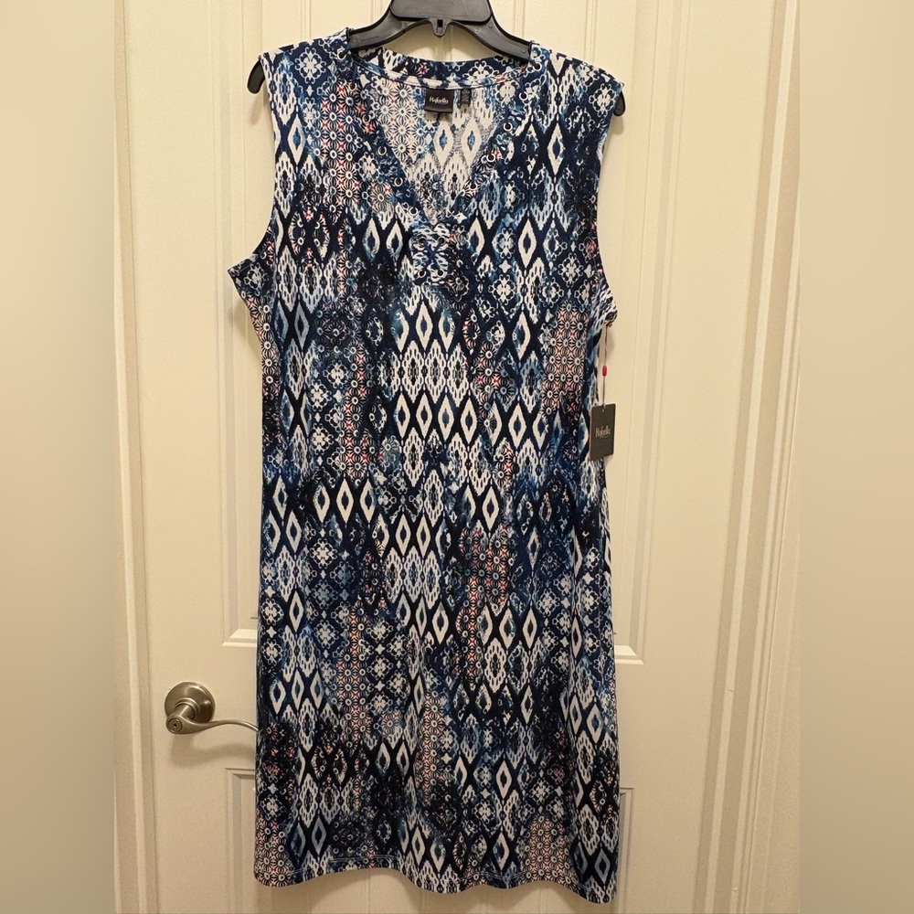 Rafaella Blue and White Sleeveless V-Neck Sundress